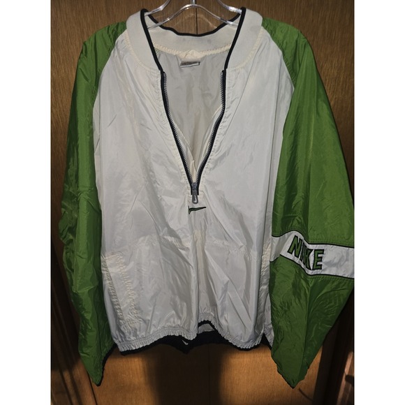 Nike 1/2 Zip Windbreaker Jacket Men XL Pullover Spellout Swoosh Logo Green White - Picture 4 of 7